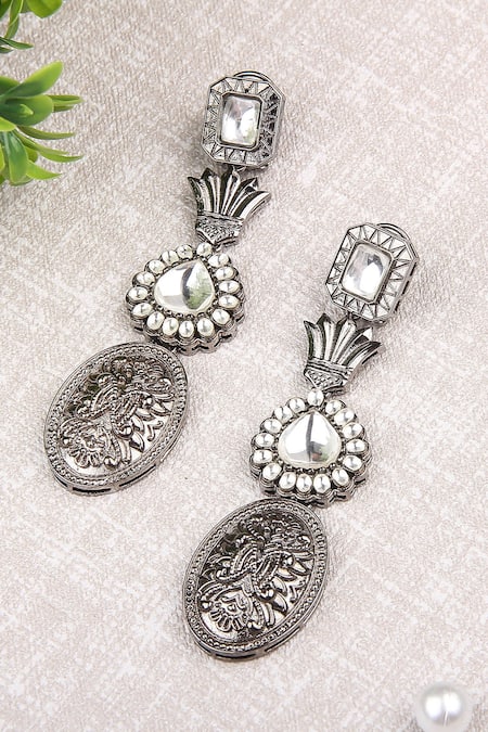 Auraa Trends Silver Plated Piping Carved Dangler Earrings Online at Aza Fashions Auraa Trends_Silver Plated Piping Carved Dangler Earrings _Online_at_Aza_Fashions