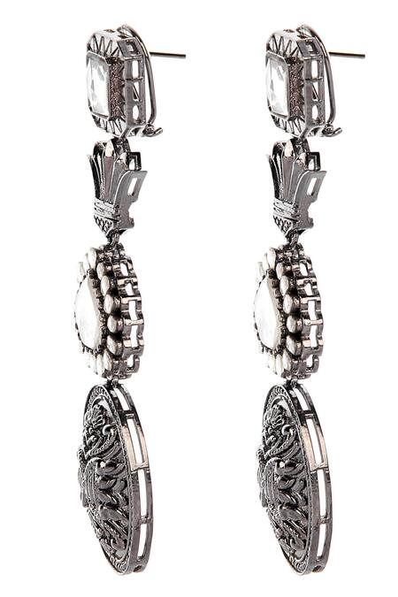 Buy Auraa Trends Silver Plated Piping Carved Dangler Earrings Online at Aza Fashions Buy_Auraa Trends_Silver Plated Piping Carved Dangler Earrings _Online_at_Aza_Fashions