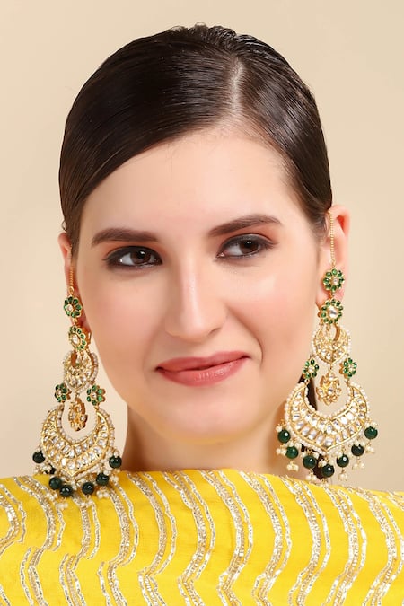 Shop Auraa Trends Gold Plated Stones, Beads Kundan Chandbalis at Aza Fashions Shop_Auraa Trends_Gold Plated Stones, Beads Kundan Chandbalis _at_Aza_Fashions