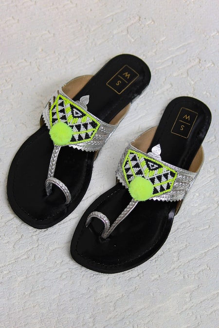 Shop Sandalwali Silver Embellished Asha Bead Flats at Aza Fashions Shop_Sandalwali_Silver Embellished Asha Bead Flats _at_Aza_Fashions