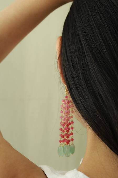 Do Taara Green Stones Dangler Earrings Online at Aza Fashions Do Taara_Green Stones Dangler Earrings _Online_at_Aza_Fashions