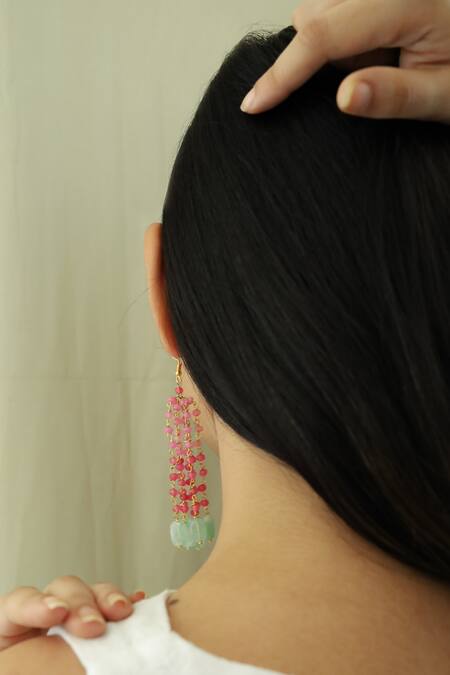 Shop Do Taara Green Stones Dangler Earrings Online at Aza Fashions Shop_Do Taara_Green Stones Dangler Earrings _Online_at_Aza_Fashions