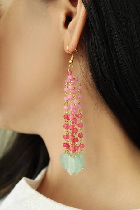 Do Taara Green Stones Dangler Earrings at Aza Fashions Do Taara_Green Stones Dangler Earrings _at_Aza_Fashions