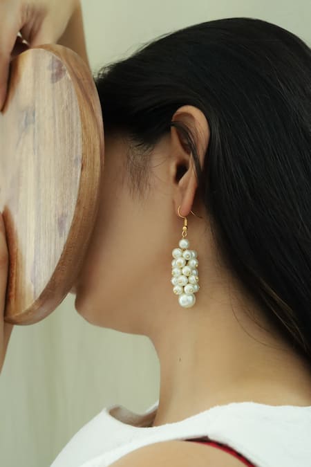 14K White Gold Vintage Inspired Style Diamond Pearl Drop Earrings | JR  Jewelers