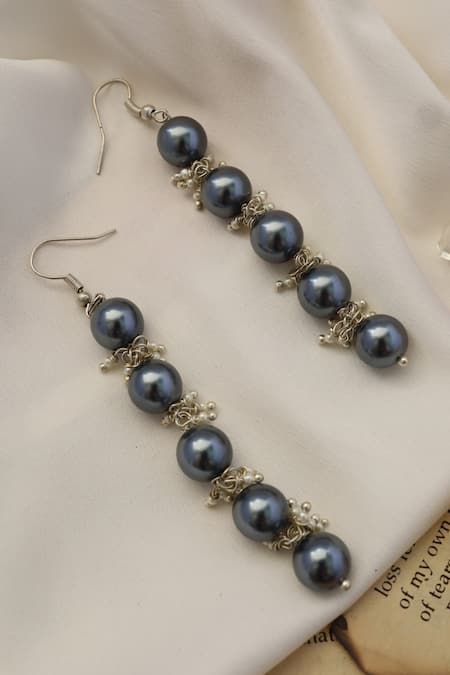 Beaded Pearl Snowmen Earrings in Blue and Gold - Bits off the Beach