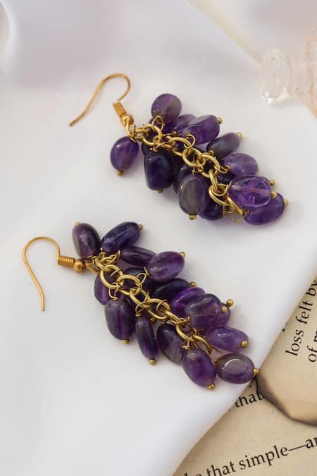 DollsofIndia Dark Purple Stone Studded Dangle Earrings - Length - 3.25  inches (EN89) : Amazon.in: Fashion