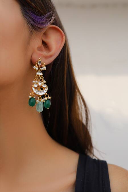 Do Taara_Green Jade Stones Juna Dangler Earrings_Online_at_Aza_Fashions
