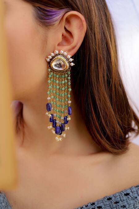 Do Taara Multi Color Crystals, Stones, Diamonds Dangling Earrings Online at Aza Fashions Do Taara_Multi Color Crystals, Stones, Diamonds Dangling Earrings _Online_at_Aza_Fashions