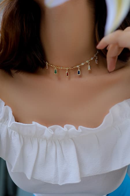 Shop Do Taara Multi Color Stones Drop Choker at Aza Fashions Shop_Do Taara_Multi Color Stones Drop Choker_at_Aza_Fashions