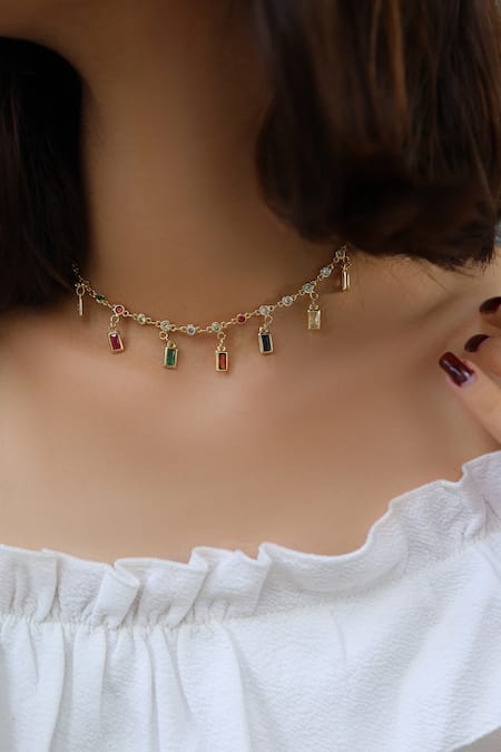 Do Taara Multi Color Stones Drop Choker Online at Aza Fashions Do Taara_Multi Color Stones Drop Choker_Online_at_Aza_Fashions