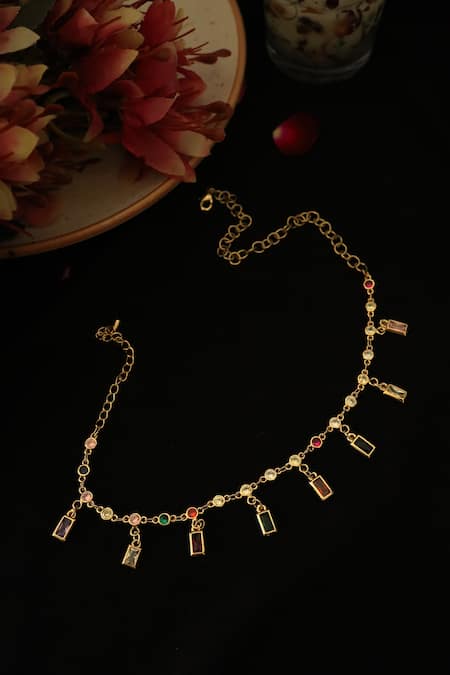 Buy Do Taara Multi Color Stones Drop Choker Online at Aza Fashions Buy_Do Taara_Multi Color Stones Drop Choker_Online_at_Aza_Fashions