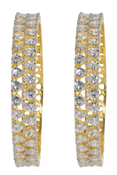 Tizora Gold Plated Fabric Flowers Embellished Bangles - Set Of 2 Online at Aza Fashions Tizora_Gold Plated Fabric Flowers Embellished Bangles - Set Of 2 _Online_at_Aza_Fashions