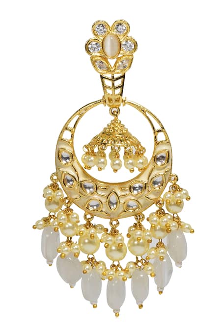 Tizora_Gold Plated Pearls, Stones Kundan Embellished Chandbalis _Online_at_Aza_Fashions