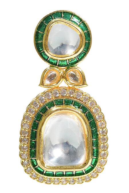 Tizora_Gold Plated Metallic Thread Kundan Embellished Earrings _Online_at_Aza_Fashions