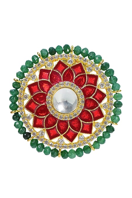 Tizora_Gold Plated Metallic Thread, Beads, Stones Circular Shape Stud Earrings _Online_at_Aza_Fashions