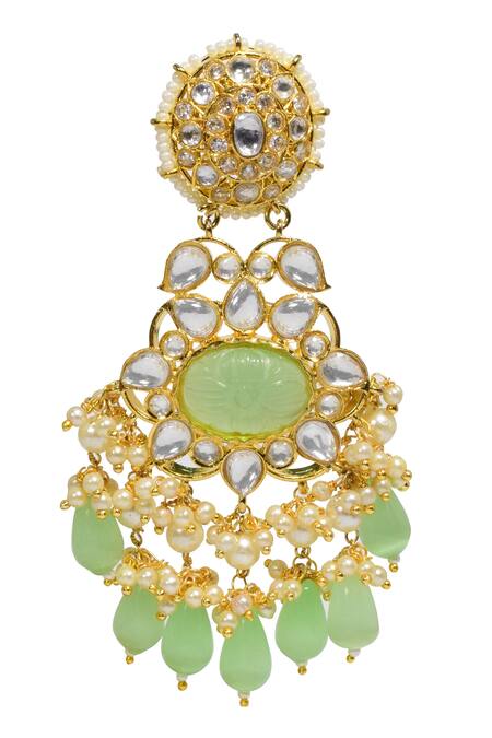 Tizora_White Pearls, Stones, Diamonds Studded Dangler Earrings _Online_at_Aza_Fashions