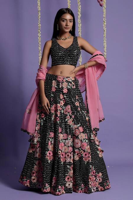 Exquisite Cotton Fabric Black Color Heavy Work Navratri Special Flared  Lehenga