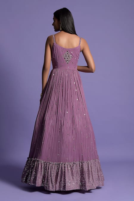 Shop_Two Sisters By Gyans_Purple Viscose Cutdana, Mirror Round Embroidered Anarkali With Dupatta _at_Aza_Fashions