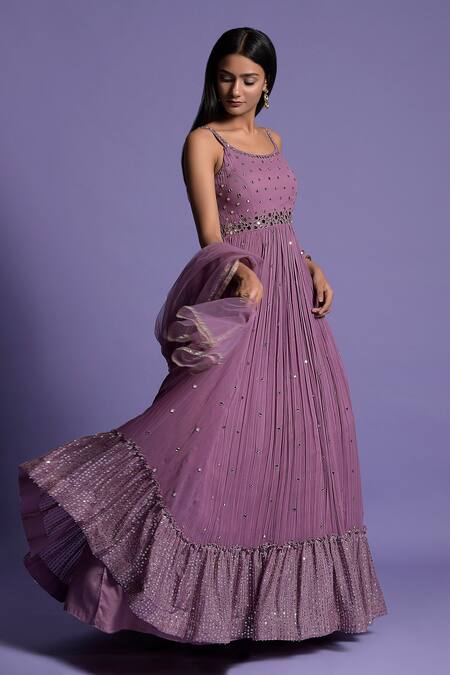 Two Sisters By Gyans_Purple Viscose Cutdana, Mirror Round Embroidered Anarkali With Dupatta _Online_at_Aza_Fashions