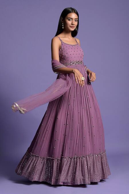 Shop_Two Sisters By Gyans_Purple Viscose Cutdana, Mirror Round Embroidered Anarkali With Dupatta _Online_at_Aza_Fashions