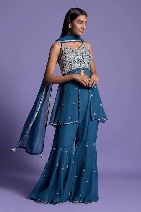 Two Sisters By Gyans Embroidered Peplum Gharara Set 