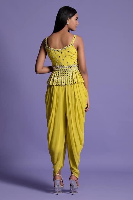 Two Sisters By Gyans Embroidered Peplum Top Dhoti Pant Set 