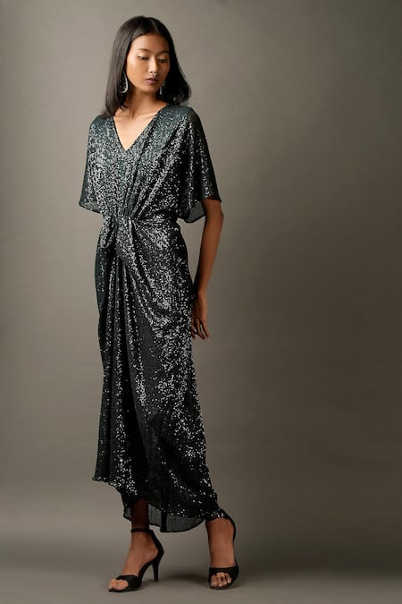 Two Sisters By Gyans Sequin Embellished Draped Gown 