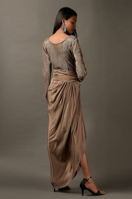 Two Sisters By Gyans Satin Sequin Embellished Gown 