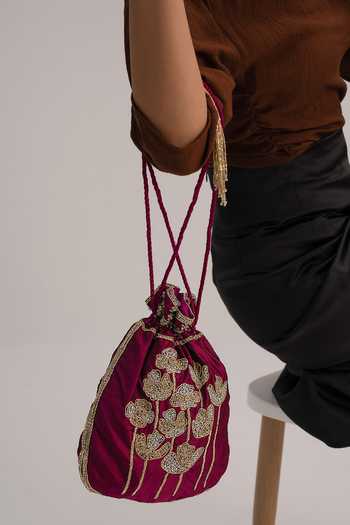 Buy Aamli Maroon Embroidery Aita Silk Potli at Aza Fashions Buy_Aamli_Maroon Embroidery Aita Silk Potli _at_Aza_Fashions