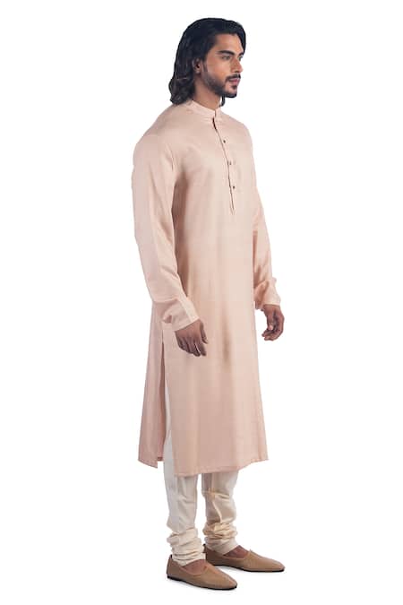 Poonam Kasera_Peach 50% Silk Embroidery Zardozi Bundi And Kurta Set_Online_at_Aza_Fashions