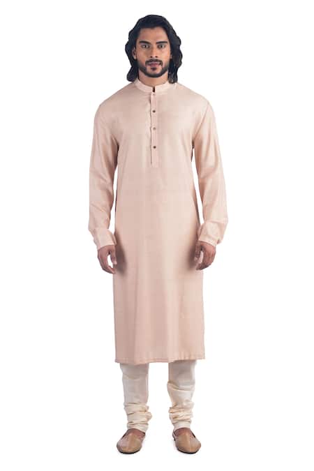 Buy_Poonam Kasera_Peach 50% Silk Embroidery Zardozi Bundi And Kurta Set_Online_at_Aza_Fashions