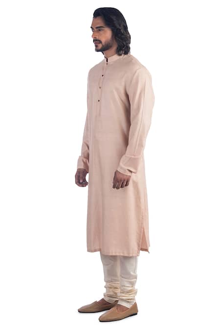 Shop_Poonam Kasera_Peach 50% Silk Embroidery Zardozi Bundi And Kurta Set_Online_at_Aza_Fashions