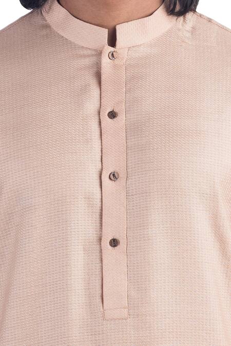 Poonam Kasera_Peach 50% Silk Embroidery Zardozi Bundi And Kurta Set_at_Aza_Fashions