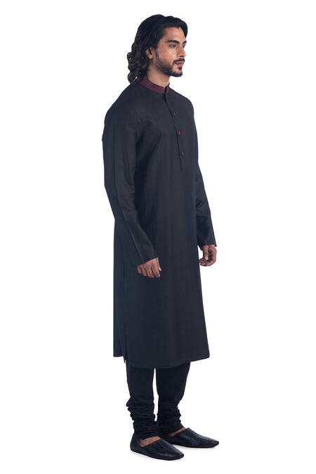 Poonam Kasera_Black Cotton , 100% Matka Embroidered Bundi And Kurta Set_Online_at_Aza_Fashions