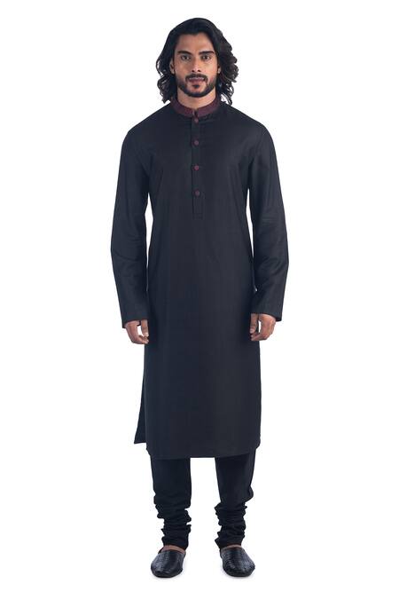 Buy_Poonam Kasera_Black Cotton , 100% Matka Embroidered Bundi And Kurta Set_Online_at_Aza_Fashions