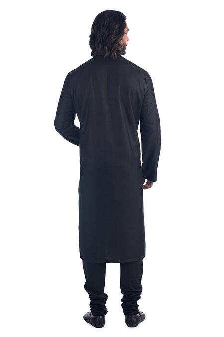 Shop_Poonam Kasera_Black Cotton , 100% Matka Embroidered Bundi And Kurta Set_Online_at_Aza_Fashions