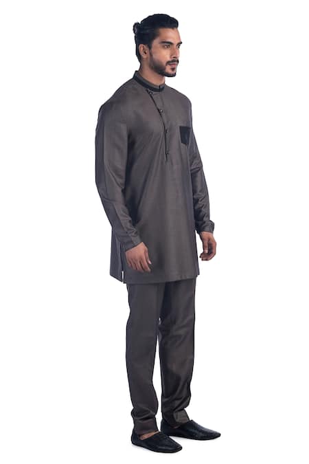 Poonam Kasera Black Cotton , 100% Paisley Velvet Embroidered Bundi And Kurta Set Online at Aza Fashions Poonam Kasera_Black Cotton , 100% Paisley Velvet Embroidered Bundi And Kurta Set_Online_at_Aza_Fashions