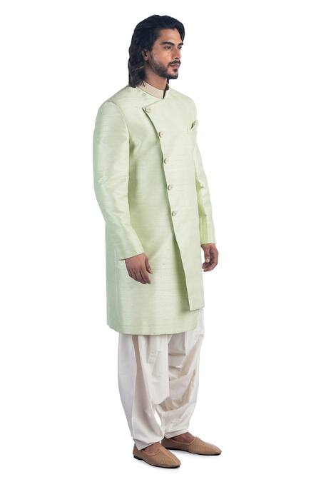 Poonam Kasera Green Cotton , 100% Plain Bandhgala Set Online at Aza Fashions Poonam Kasera_Green Cotton , 100% Plain Bandhgala Set_Online_at_Aza_Fashions
