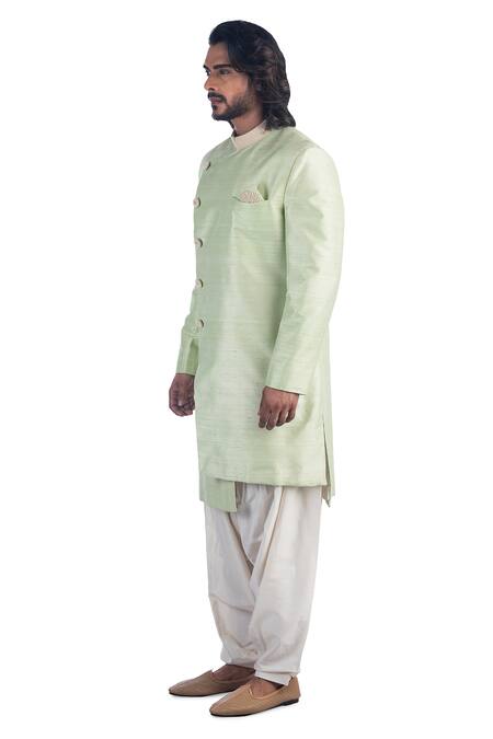 Buy Poonam Kasera Green Cotton , 100% Plain Bandhgala Set Online at Aza Fashions Buy_Poonam Kasera_Green Cotton , 100% Plain Bandhgala Set_Online_at_Aza_Fashions