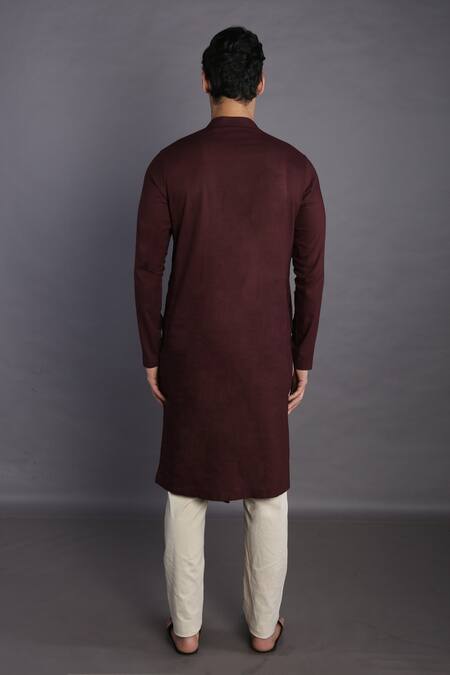 Shop_GRAM OF INK_Red Kurta Cotton Flex Plain Asymmetric Set _at_Aza_Fashions