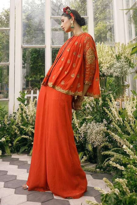 Buy Adi By Aditya Khandelwl Orange Georgette Dori, Floral, Sequin, Zari Round Embroidered Top And Palazzo Set Online at Aza Fashions Buy_Adi By Aditya Khandelwl_Orange Georgette Dori, Floral, Sequin, Zari Round Embroidered Top And Palazzo Set _Online_at_Aza_Fashions