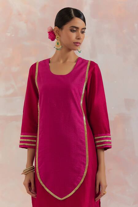 Shop_The Indian Cause_Red Rooh-e-dari Color Block Kurta Set _Online_at_Aza_Fashions