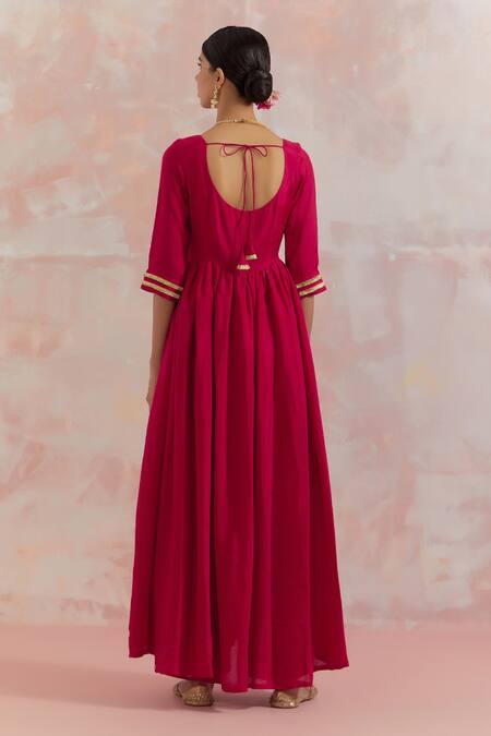 Shop The Indian Cause Red Silk Gota Work U Neck Afreen Gathered Anarkali Set at Aza Fashions Shop_The Indian Cause_Red Silk Gota Work U Neck Afreen Gathered Anarkali Set_at_Aza_Fashions