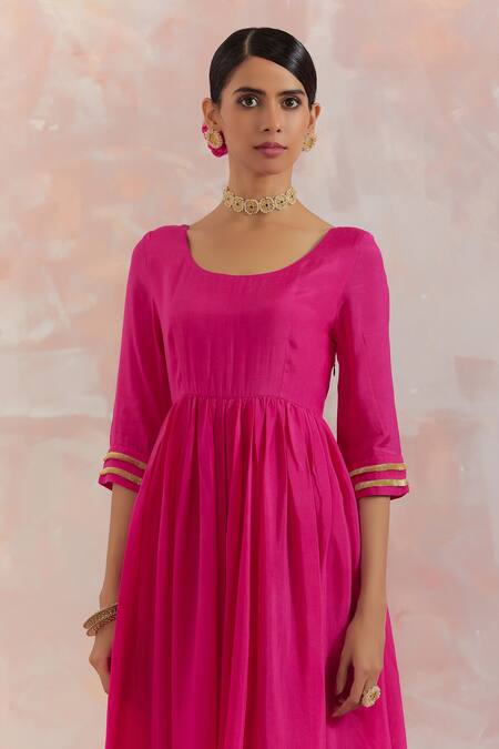 The Indian Cause_Fuchsia Silk Gota Work U Neck Afreen Anarkali And Palazzo Set _at_Aza_Fashions