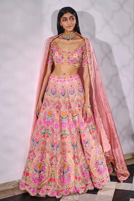 Aneesh Agarwaal Floral Embroidered Bridal Lehenga Set 