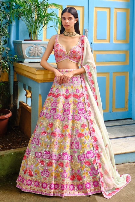 Aneesh Agarwaal Floral Embroidered Bridal Lehenga Set 