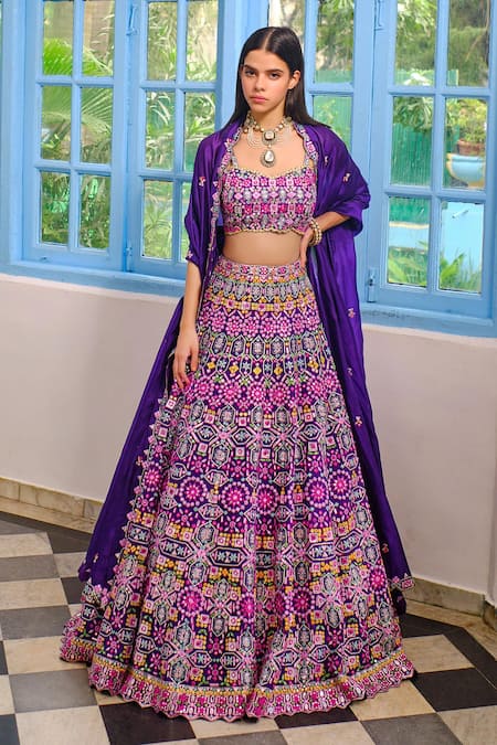 Aneesh Agarwaal Geometric Embroidered Bridal Lehenga Set 