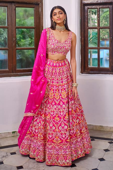 Aneesh Agarwaal Floral Embroidered Bridal Lehenga Set 