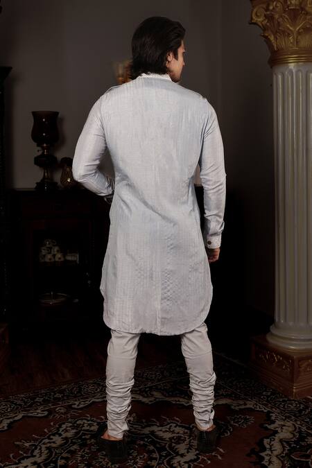 Shop Yajy By Aditya Jain Blue Churidar Stretch Cotton, Kurta Silk Thread Sharatha Set at Aza Fashions Shop_Yajy By Aditya Jain_Blue Churidar Stretch Cotton, Kurta Silk Thread Sharatha Set _at_Aza_Fashions