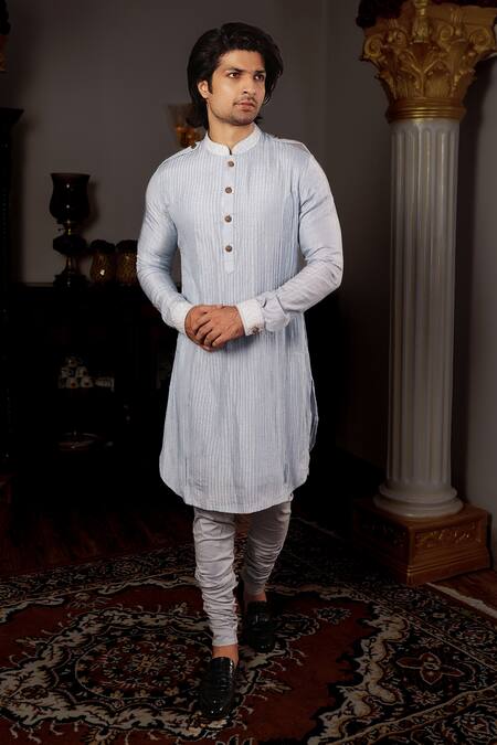 Yajy By Aditya Jain Blue Churidar Stretch Cotton, Kurta Silk Thread Sharatha Set Online at Aza Fashions Yajy By Aditya Jain_Blue Churidar Stretch Cotton, Kurta Silk Thread Sharatha Set _Online_at_Aza_Fashions